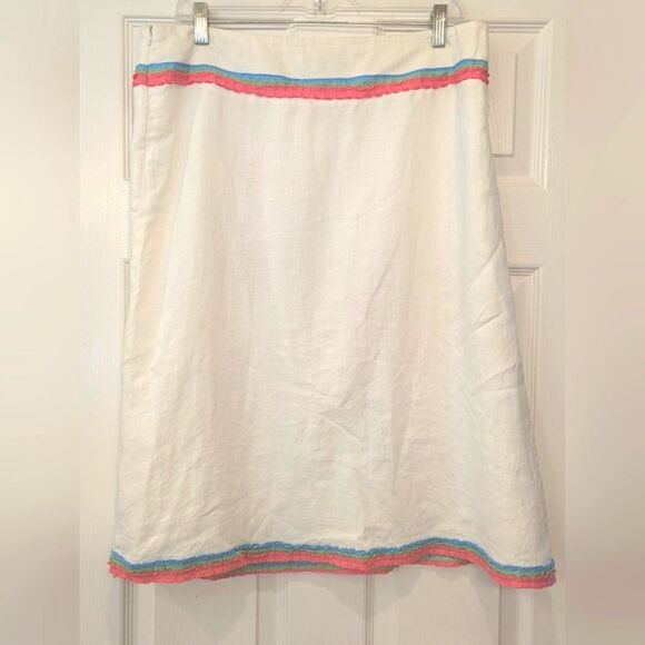 Carole Little 100% Linen A-Line Midi Skirt embroidery Floral sequin Boho Size 14 - Picture 3 of 6